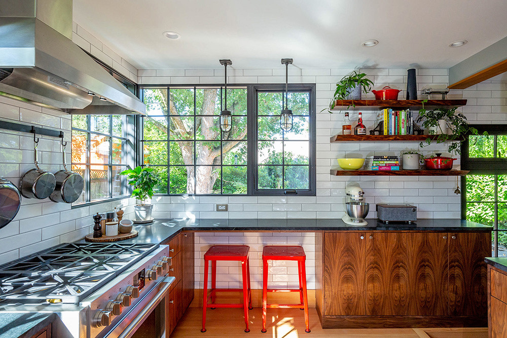 Concordia kitchen remodel with walnut and steel windows, Portland