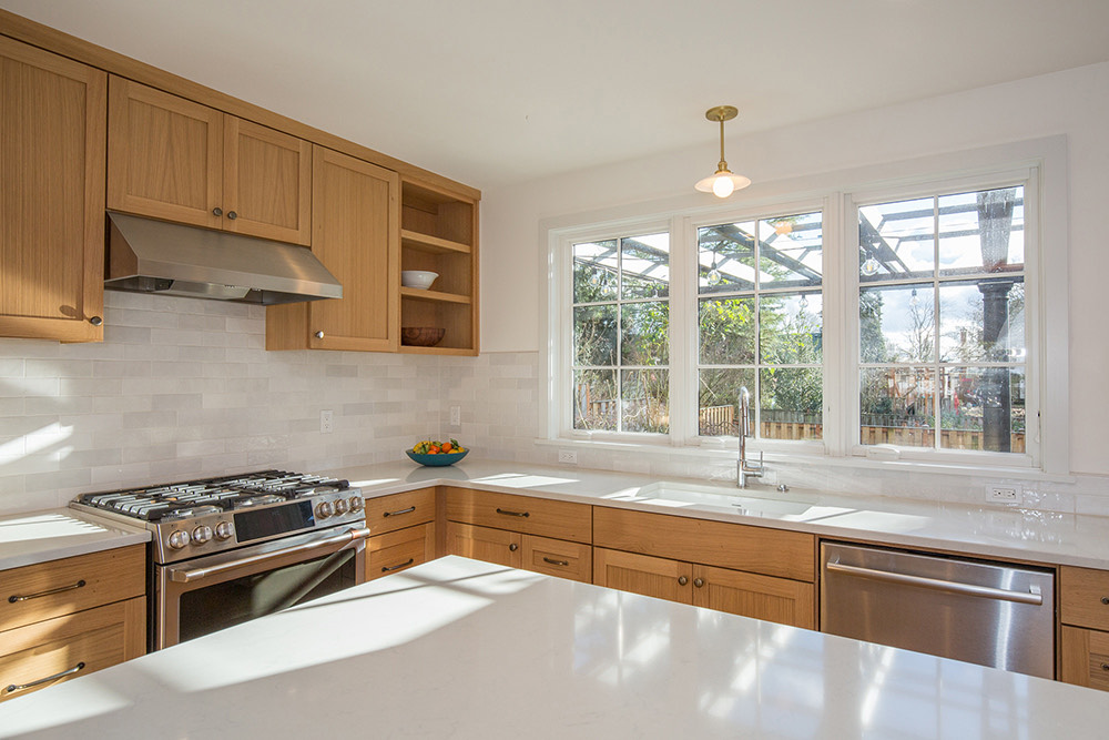 New kitchen in rebuilt rear addition, Mt. Tabor Tudor remodel by Tweto Architecture, SE Portland